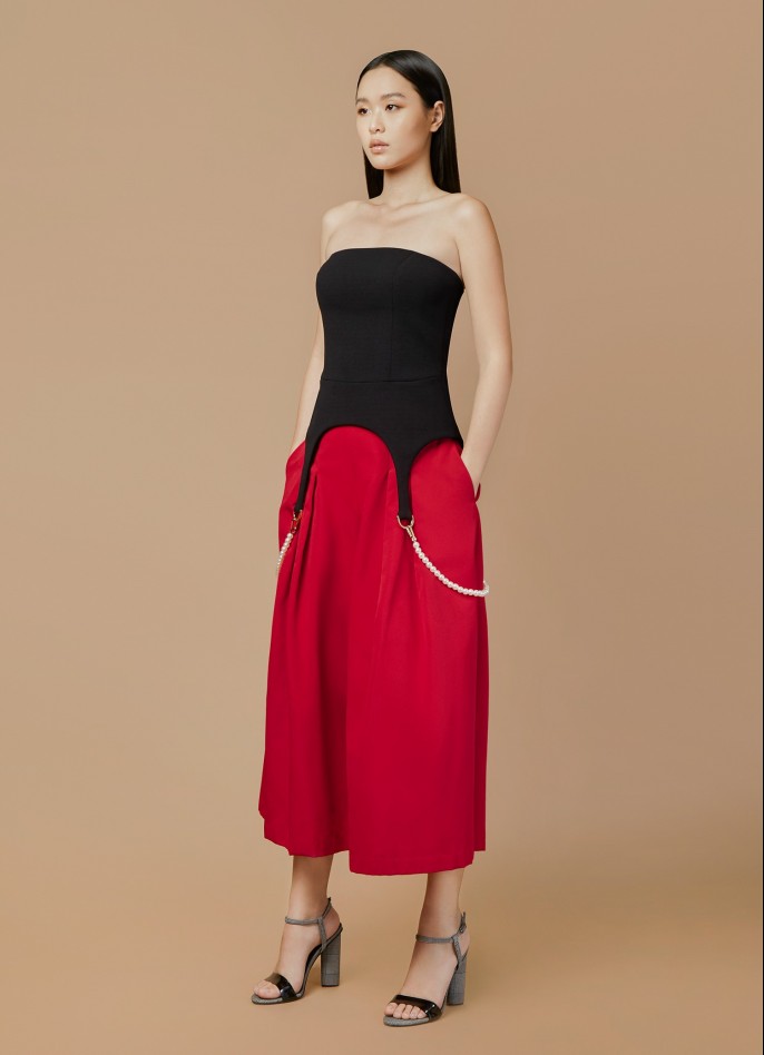 RED GROSGRAIN HIGH-WAISTED CULOTTES