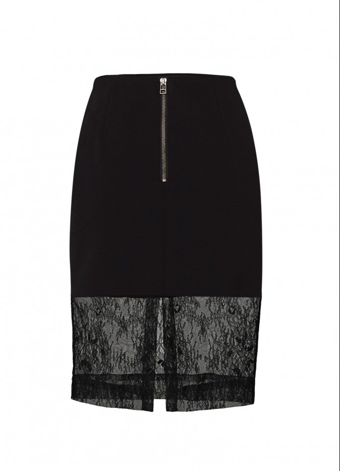 BLACK CREPE BLEND AND LACE PENCIL SKIRT