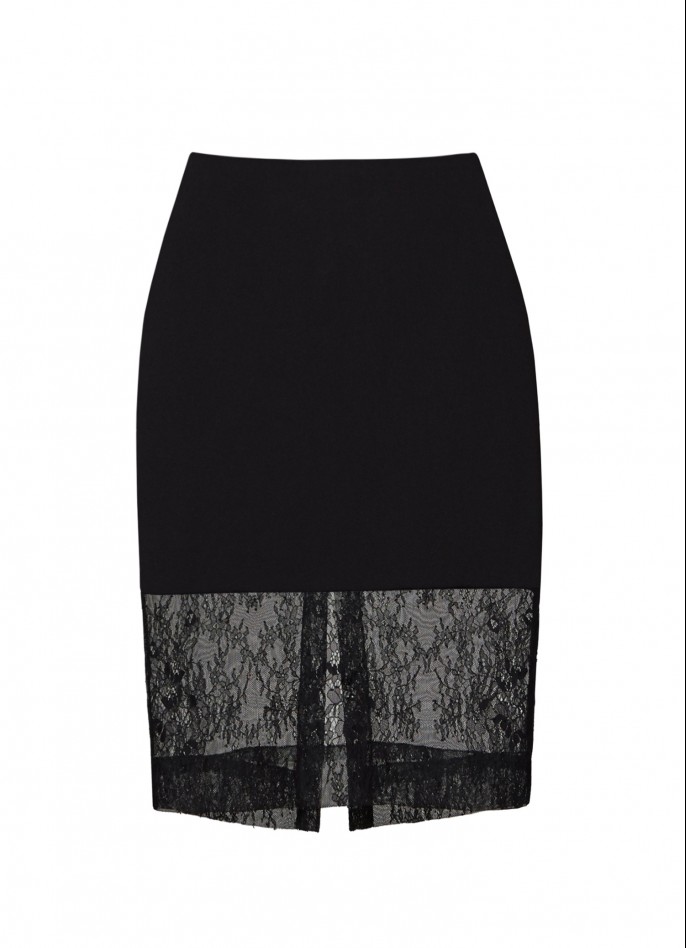 BLACK CREPE BLEND AND LACE PENCIL SKIRT