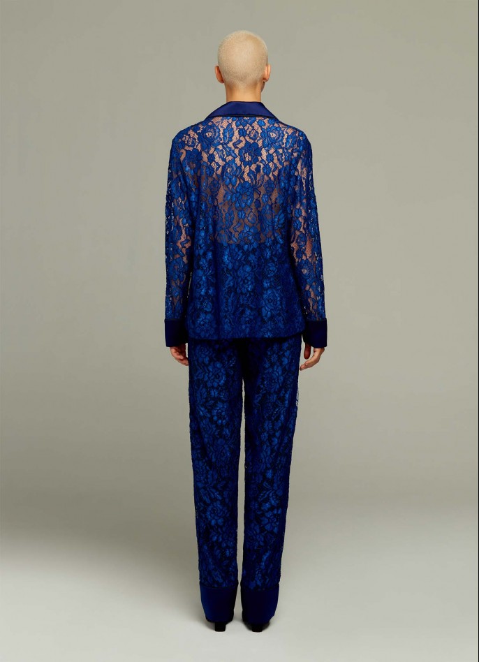 DARK BLUE LACE AND SATIN PANTS