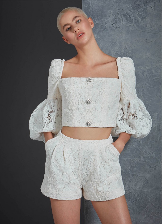 WHITE LACE AND GROSGRAIN TOP
