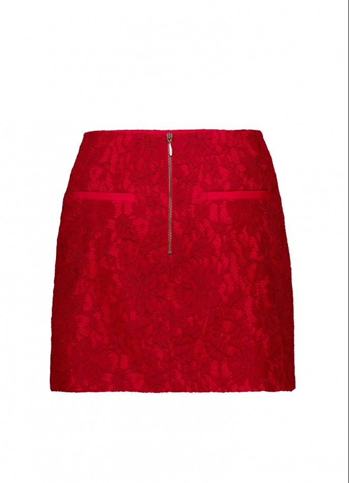 RED LACE AND COTTON POPLIN MINI SKIRT