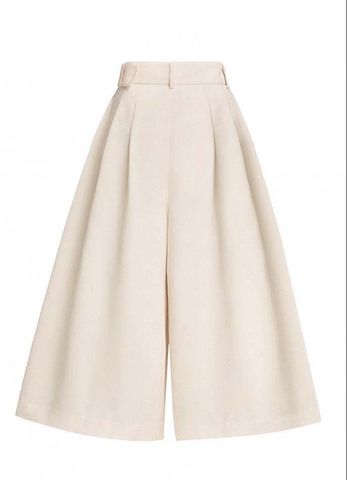 CREAM HIGH WAISTED GROSGRAIN BELTED CULOTTES