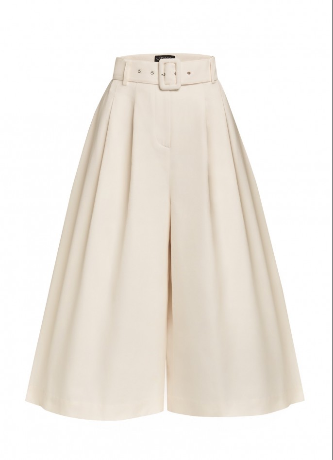 CREAM HIGH WAISTED GROSGRAIN BELTED CULOTTES