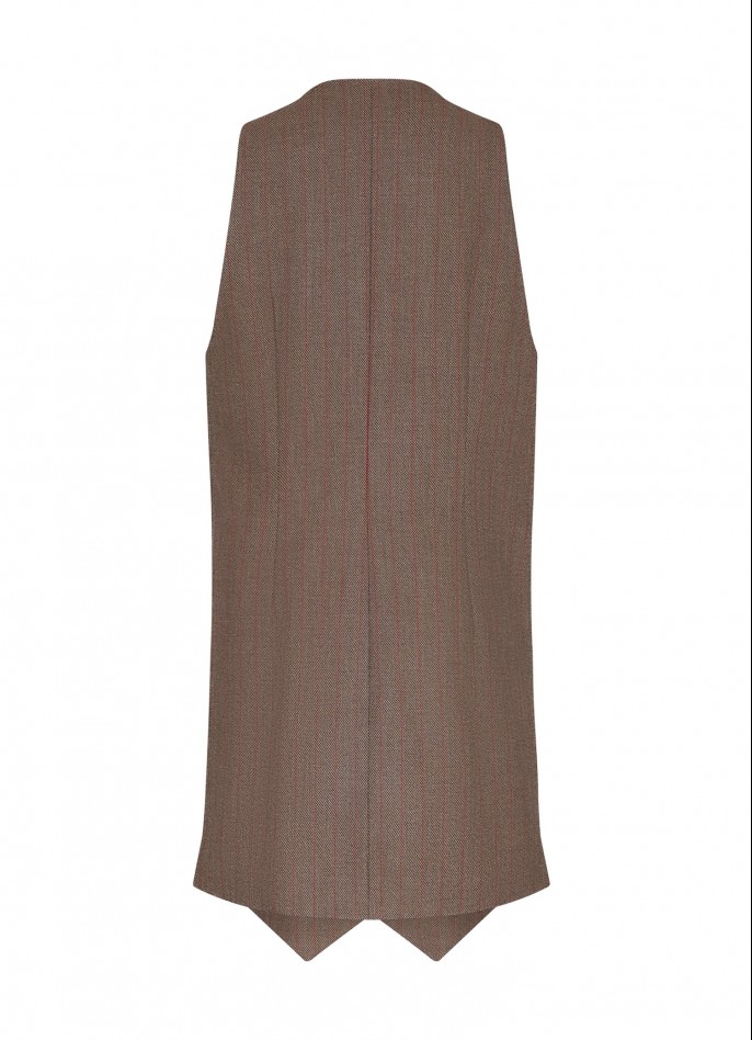 BROWN / RED PINSTRIPE RAYON BLEND VEST DRESS