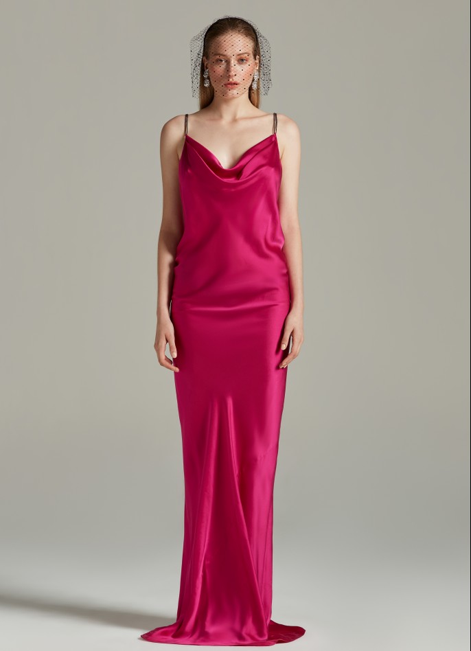 magenta silk dress
