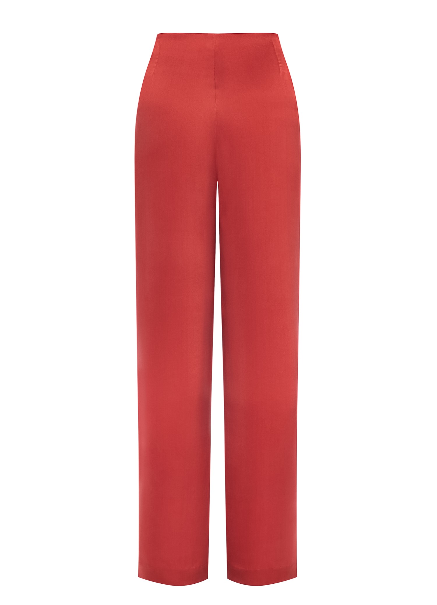 BRICK ORANGE SILK SATIN LOW-RISE WIDE-LEG PANTS